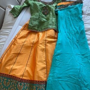 Elegant Green and Orange Lengha